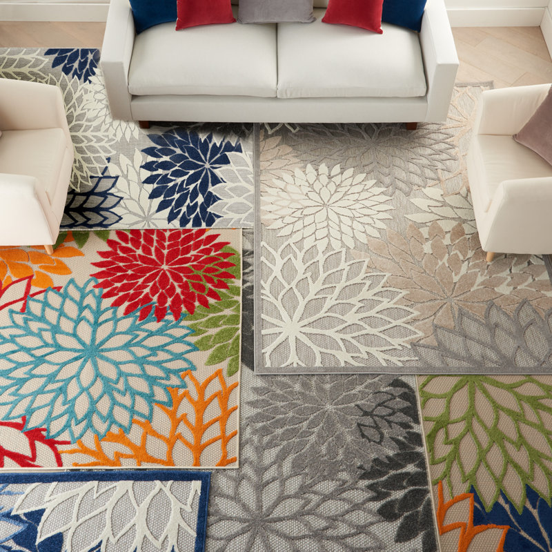 Alsaedi Floral Green/Blue/Orange Indoor/Outdoor Area Rug, Square 5'3"