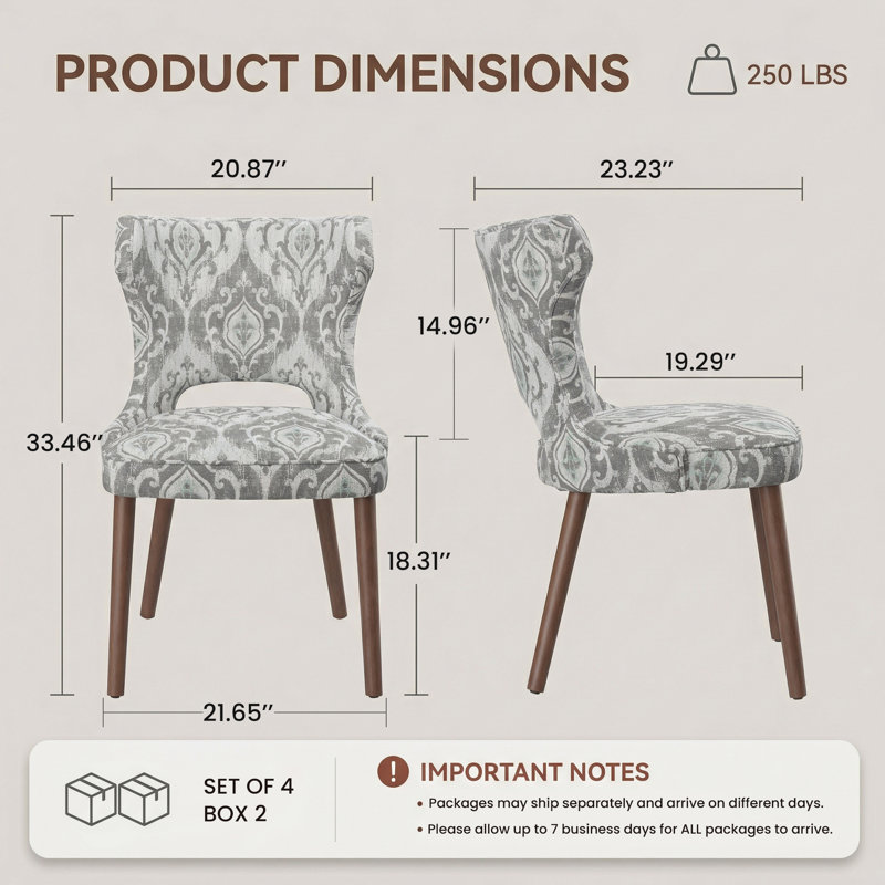 18.3'' Seat Height Modern Upholstered Wingback Dining Chair with Solid Wood Legs, Gray Floral