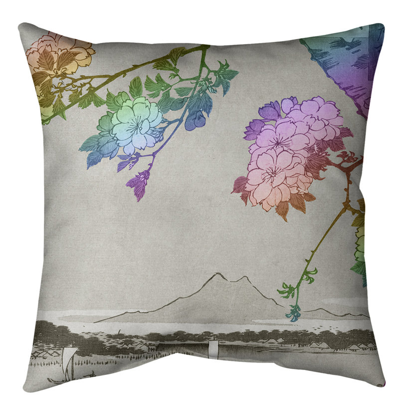Coussin Utagawa Hiroshige Blossoms Over the River, 40 po x 40 po, Arc-en-ciel