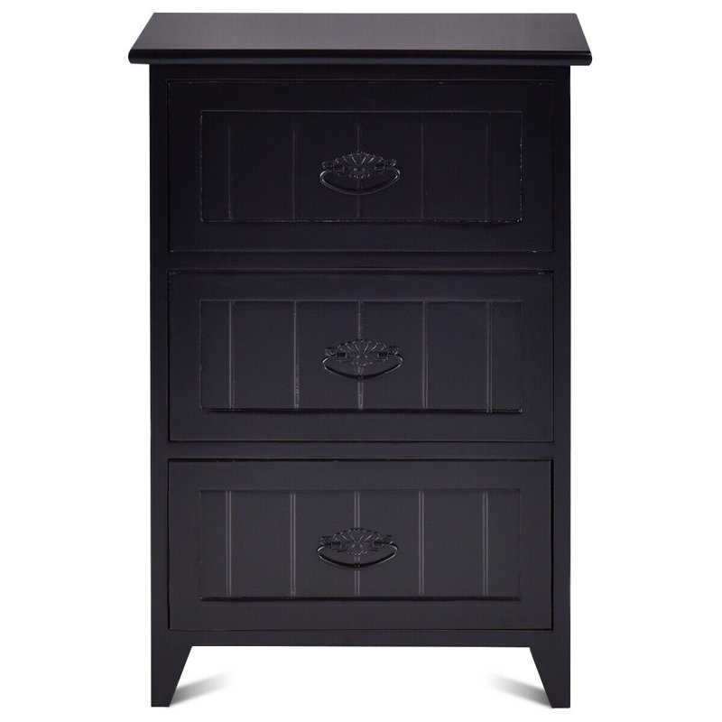 Table de chevet 2 tiroirs 3 pièces, Noir, 2