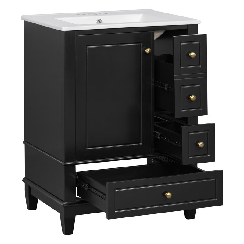 24" Bathroom Vanity With Ceramic Sink, Black