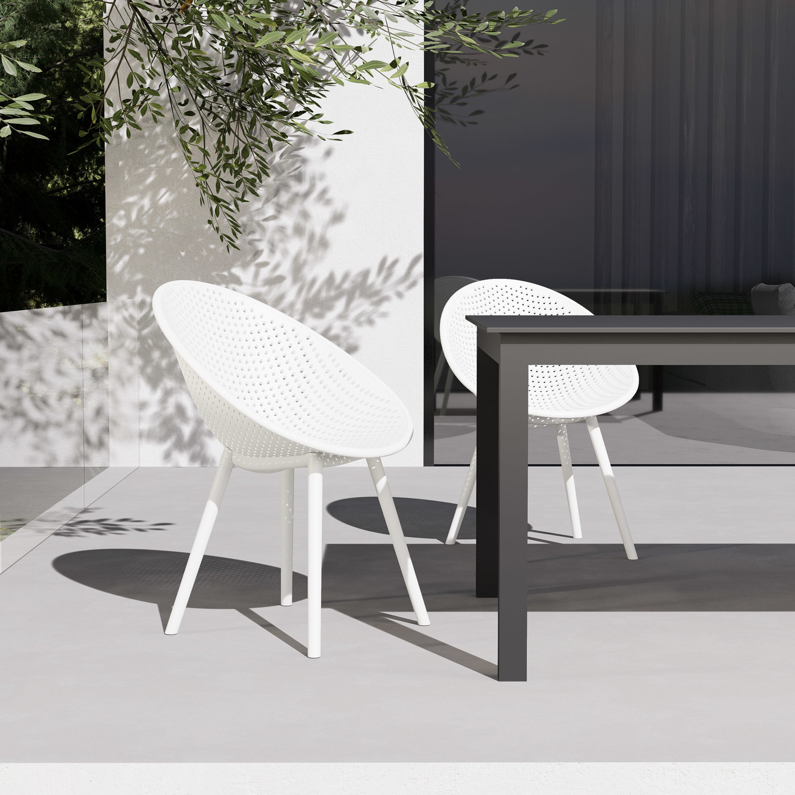 Norna 2pk Plastic Outdoor Dining Side Chair, White