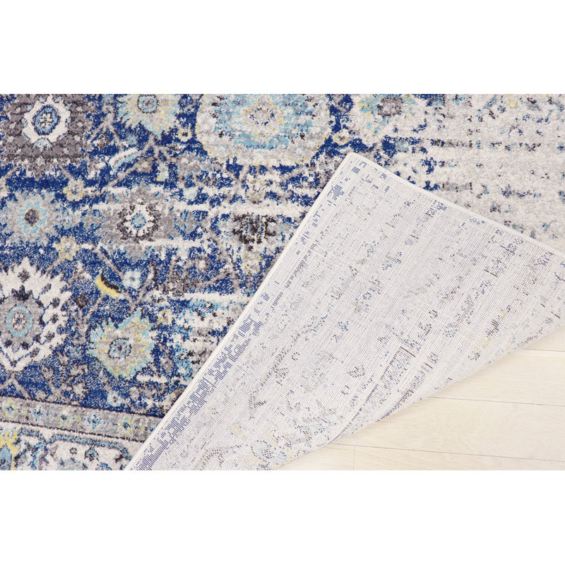 Navy and Ivory 5' x 7'6" Synthetic Stain-Resistant Area Rug