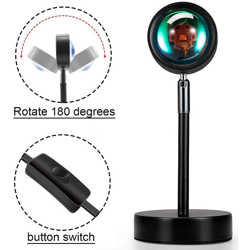 Sunset Lamp Projection Rotation Rainbow Projection Lamp Led Romantic Visual Led Light With Usb,sky Blue, Purple