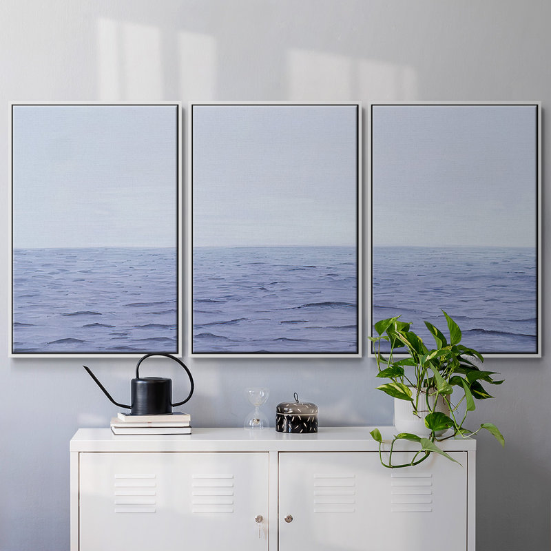 «Grayscale Seascape II», reproduction sur toile 3 pièces, Blanc, H 24 po x l 48 po x P 2 po