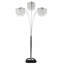 Lampe sur pied Nira, 3 abat-jour en cristal suspendus, cadre en arc argenté de 90 pouces