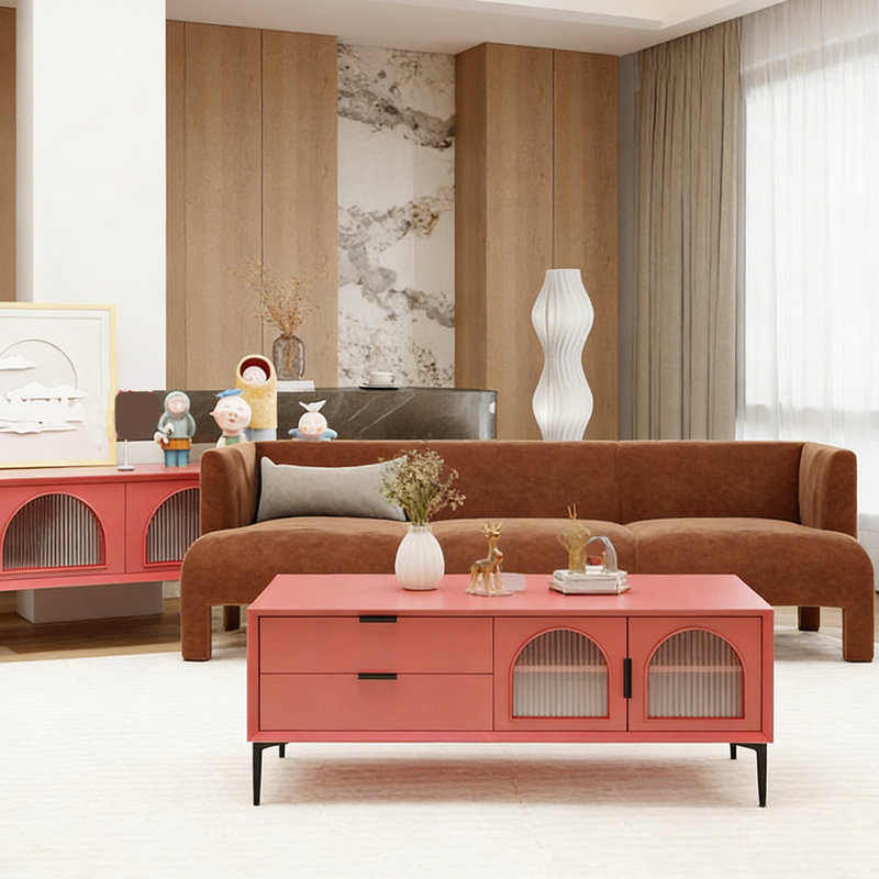 Table basse de salon en bois, Rouge, Noir