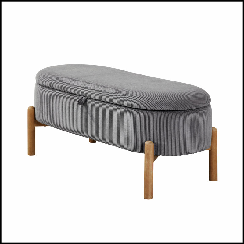 Storage Bench  Cushioned Seat Corduroy Upholstery Lift Top Solid Wood Legs 1pc