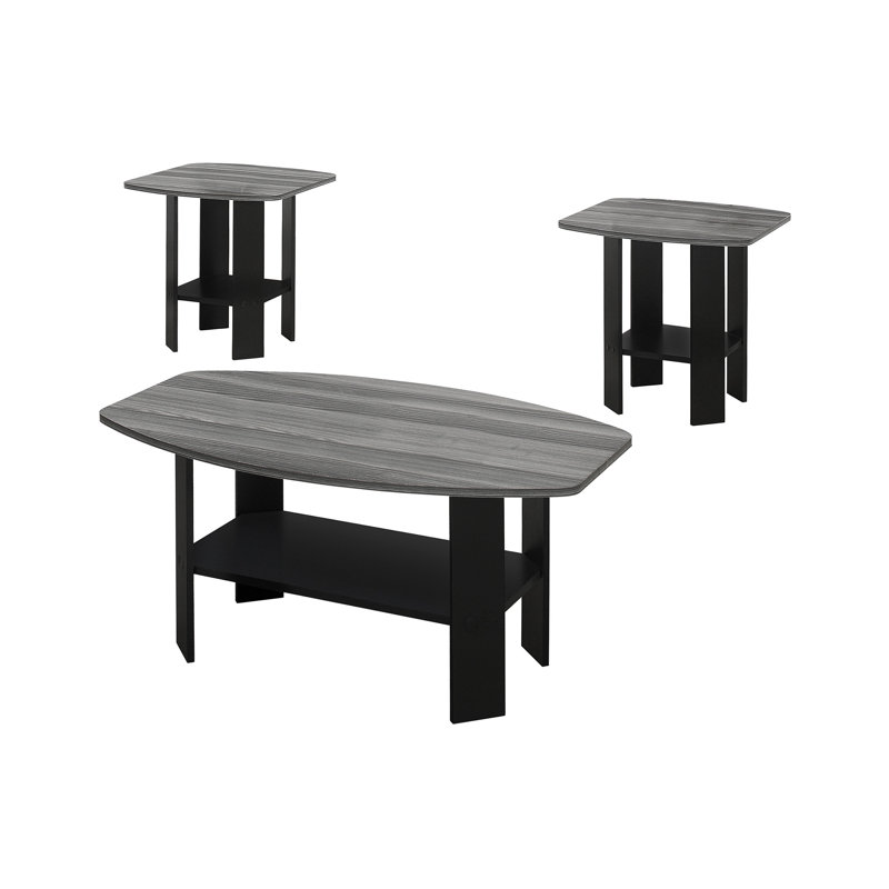 Ensemble de table, ensemble 3 pièces, café, bout, côté, décor, salon et stratifié gris, transitionnel, Noir, Gris