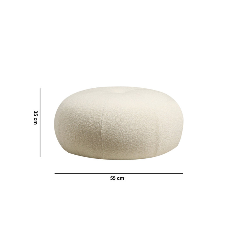 Scandinavian Pouffe with Beech Wood Frame, 21.7 in Diameter x 13.8 in Height | 100% Polyester Bouclet White Fabric, Soft Grey Foam & Feather Cushion | Stylish & Functional Accent for Modern Living Spaces