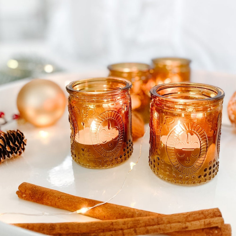 Ensemble de porte-votives en verre 4 pièces, Ambre