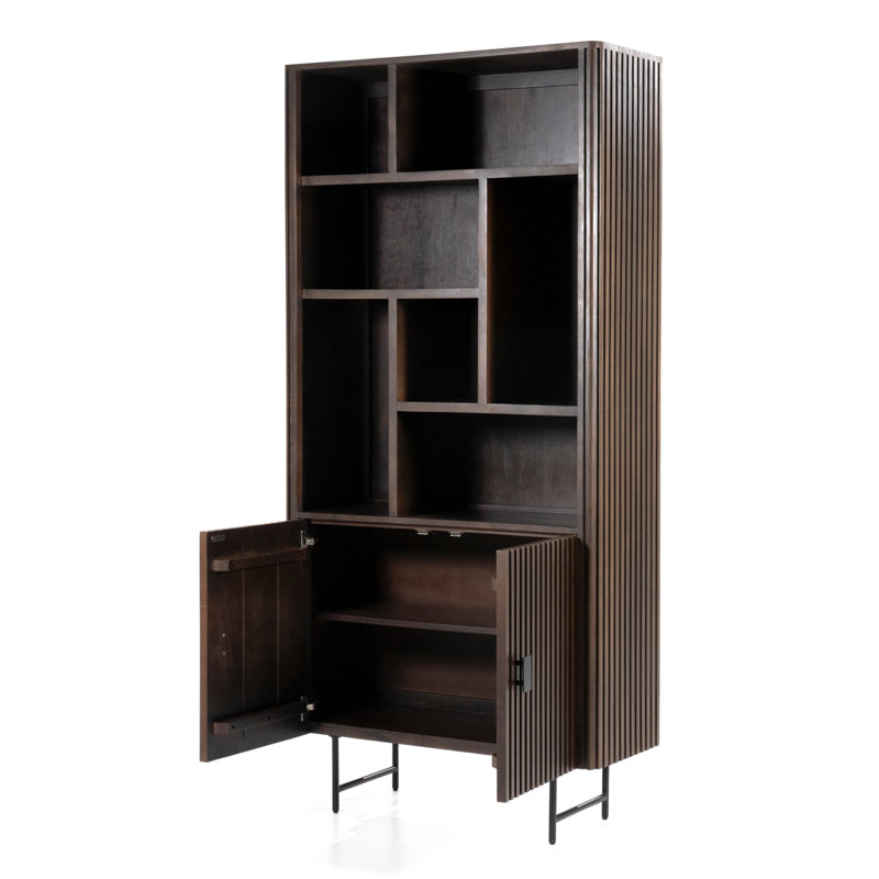 Brown Mango Wood Vertical Bookcase with Doors