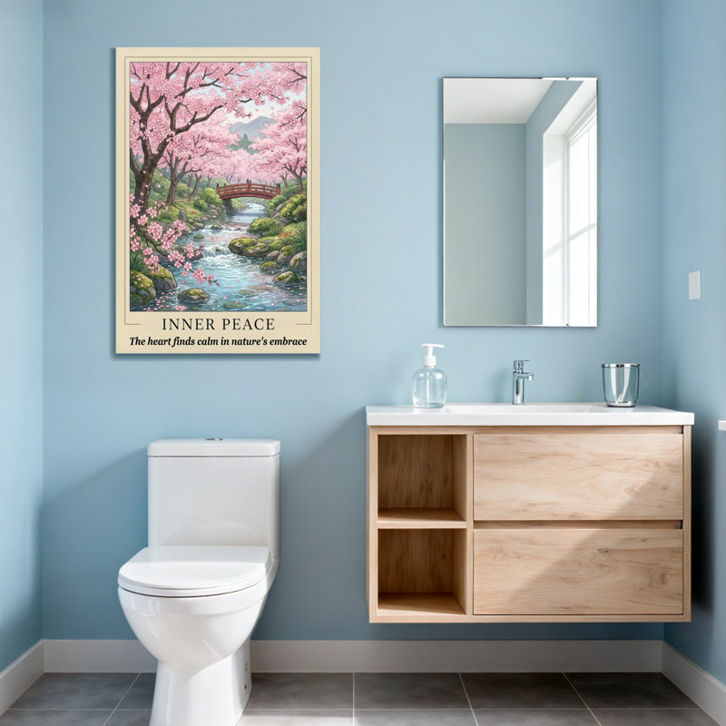 Paysage et nature Cherry Blossom Stream Bridge, scène de nature paisible, H 30 po x l 20 po