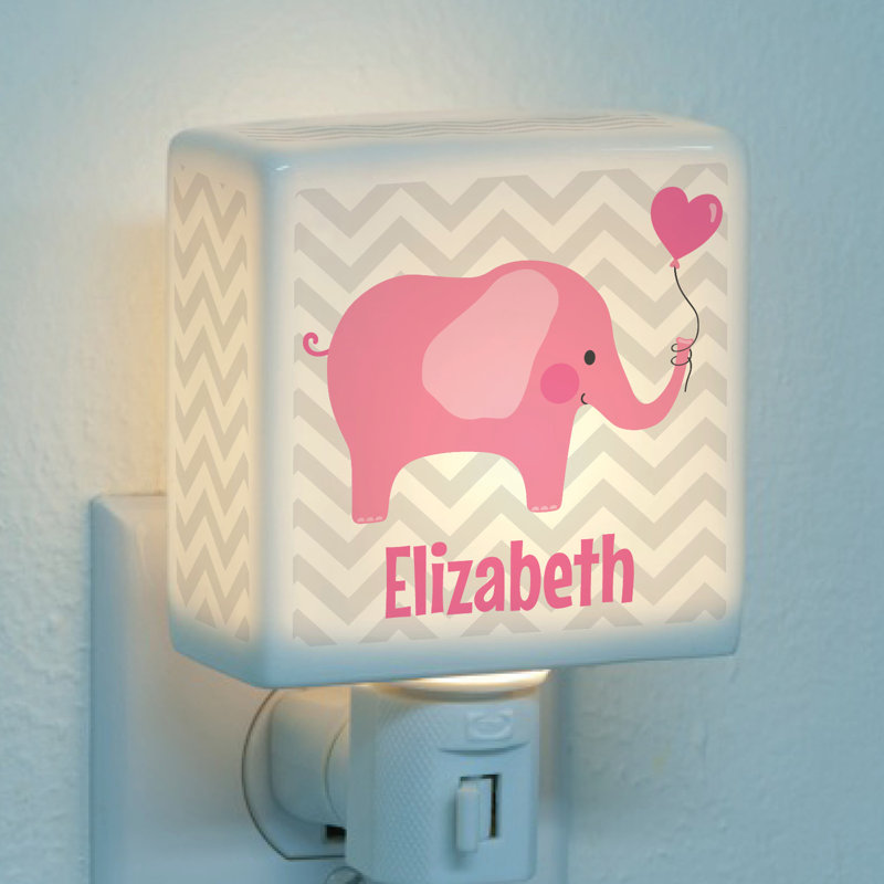 Veilleuse éléphant rose avec nom personnalisé imprimé