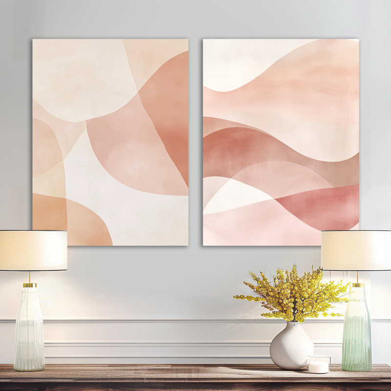 Blush Minimal Layers - Pink Abstract 2 pièces, grandes impressions murales en métal, 32" H x 48" W