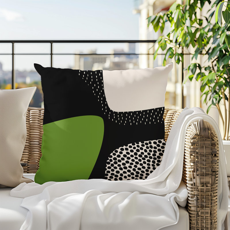 Coussin carré intérieur / extérieur pia, H 19 po x l 19 po, Chartreuse / noir / blanc cassé