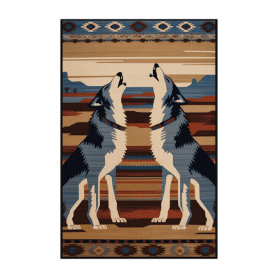 Washable Wolf Inspired Southwestern Area Rug