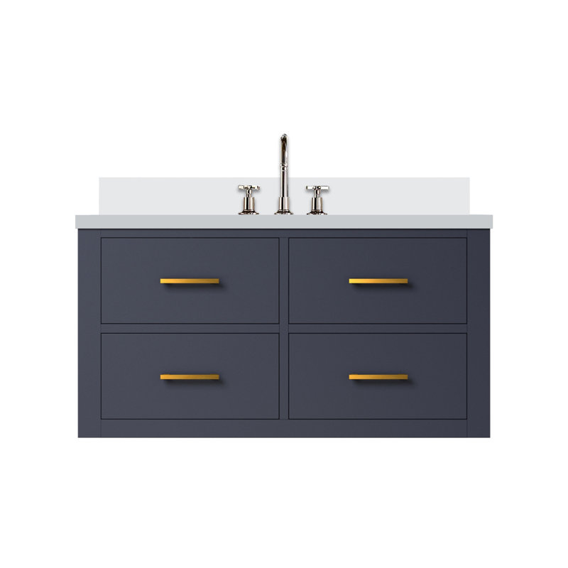 36 po X P 22 po Meuble-lavabo simple en D avec comptoir en quartz, tiroirs et robinet, Bleu