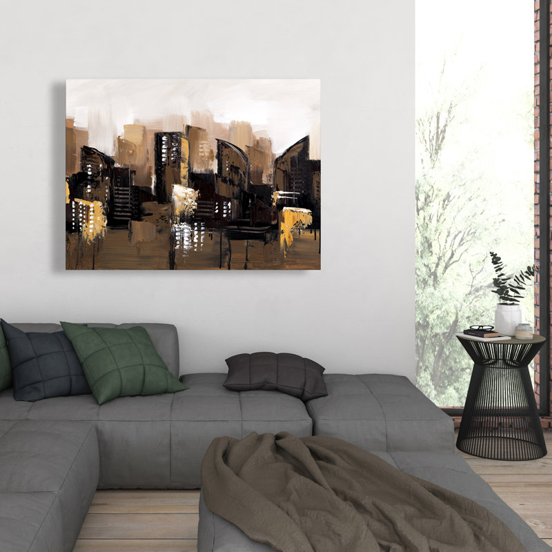 Paysage urbain abstrait brun - Toile moderne pour chambre à coucher