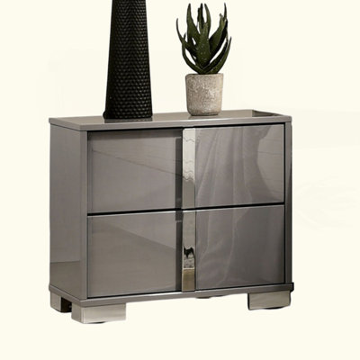Modern Gorgeous 1Pc Bedside Table Bedroom Nightstand Chrome Legs UV Finish