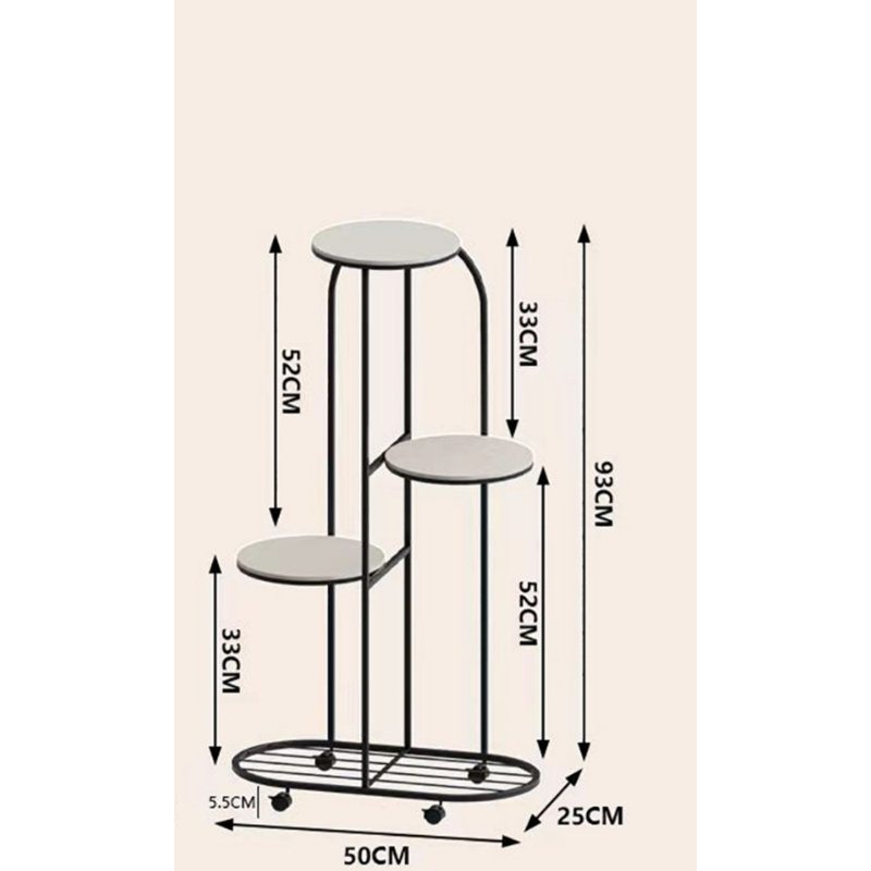 Plant Shelving Flower Pot Holder With Wheels, Gold