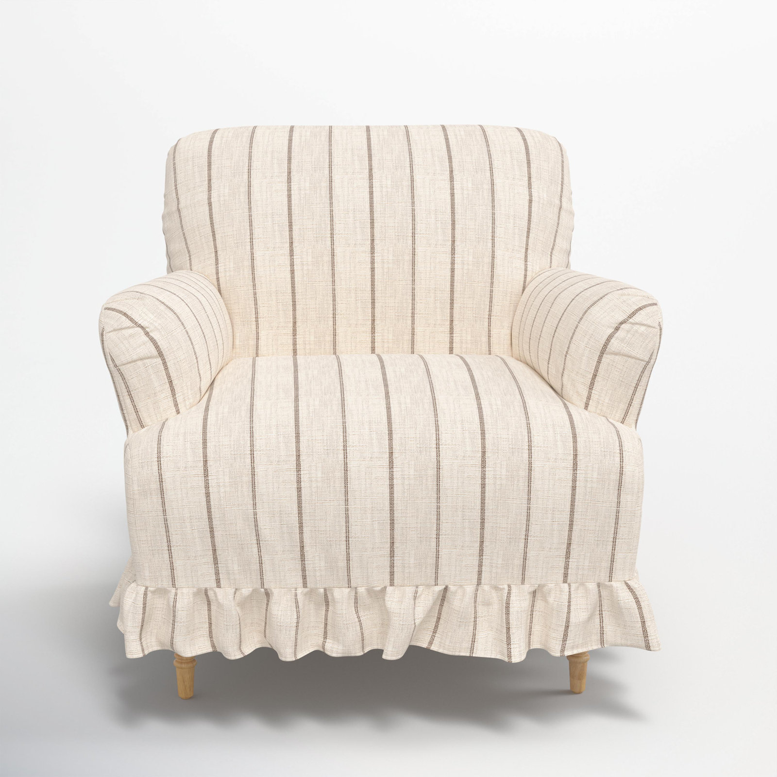 Maggie Ruffle Slipcover Armchair, Fritz Charcoal Stripe