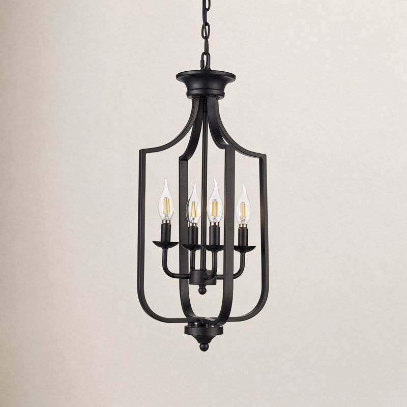 4-Light Dimmable Metal Lantern Empire Chandelier, Matte Black, Small