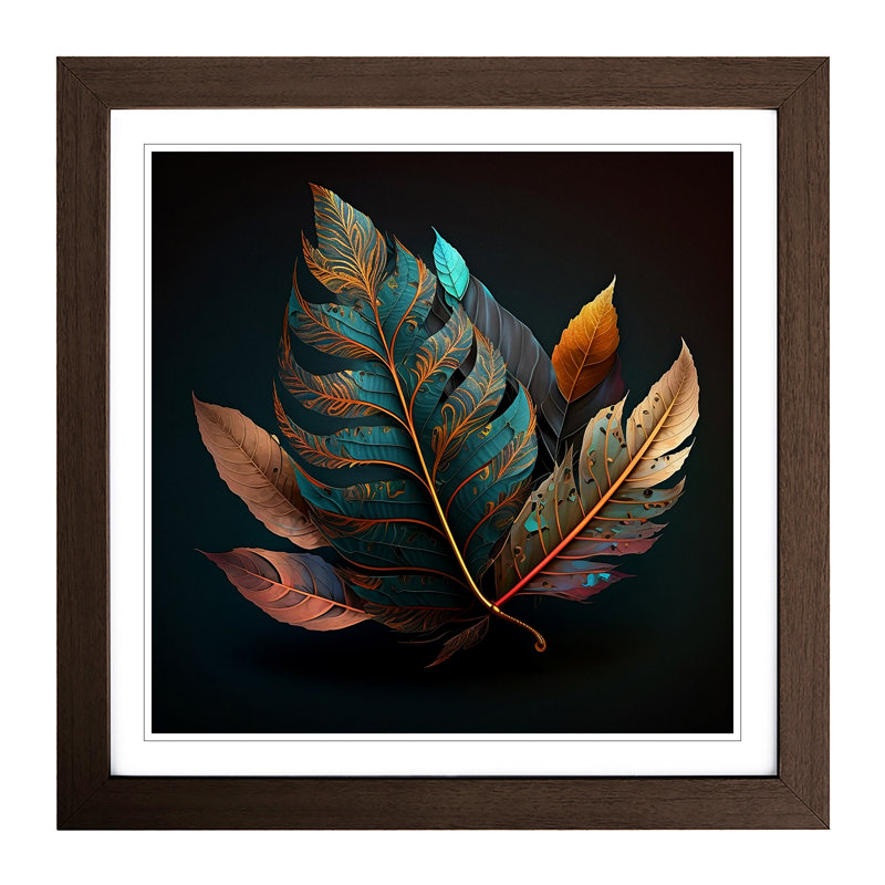 Leaf Boho - Single Picture Frame Print on Wood, Walnut