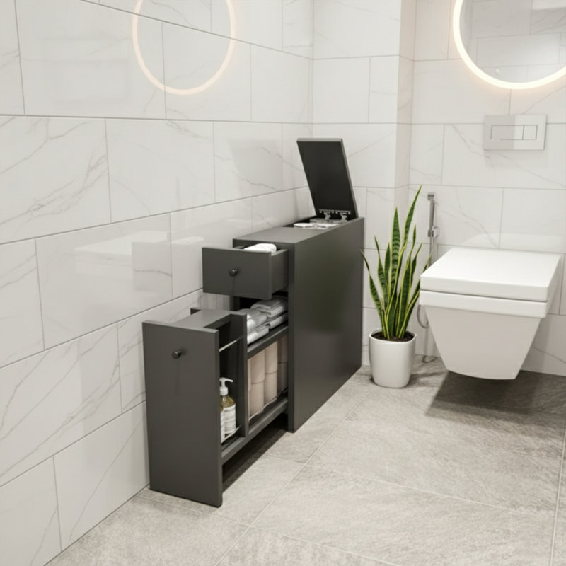 Adalberto 7.5" Wide Free-Standing Bathroom Vanity Cabinet with Flip Top