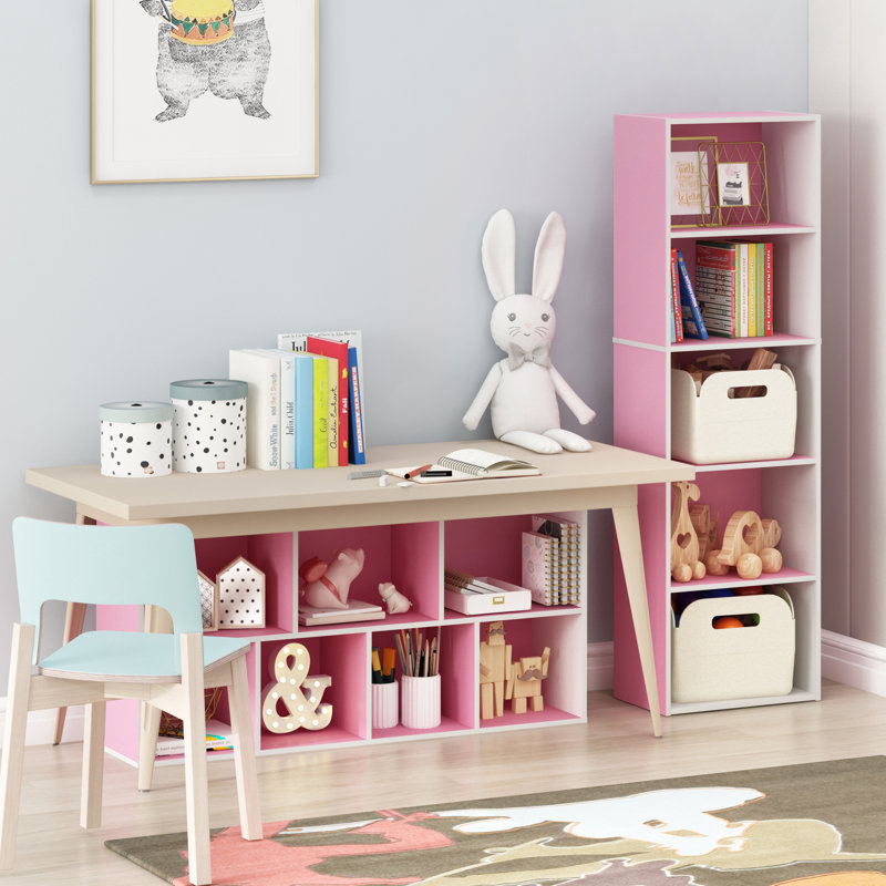 Bibliothèque standard Gonzales, Blanc / Rose, (5 tablettes) H 31,5 po x l 19,5 po x P 9,4 po