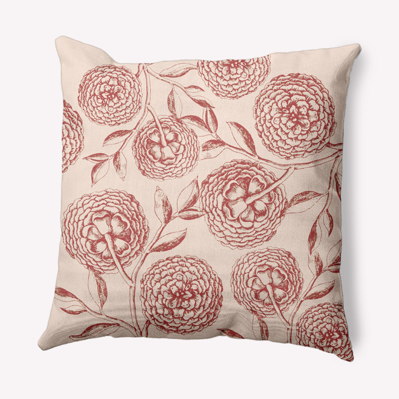 Coussin décoratif fleurs antiques, 26 po x 26 po, Rouge