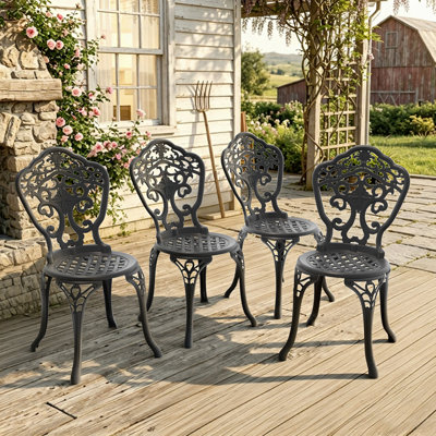 Ensemble de 6 chaises de patio en aluminium, chaises d'extérieur compactes à cadre noir, largeur de siège 15,35 po