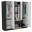 Armoire à six portes, sept tablettes intérieures, un tiroir, tringle noire / blanche