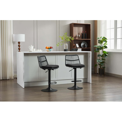 Set of 2 Rattan Bar Stool, 360 Swivel Bar Chair, Counter Height Chair with Footrest for Kitchen, Dining Room
