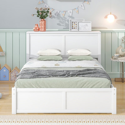 Lit plateforme double avec tablettes coulissantes et lit gigogne simple