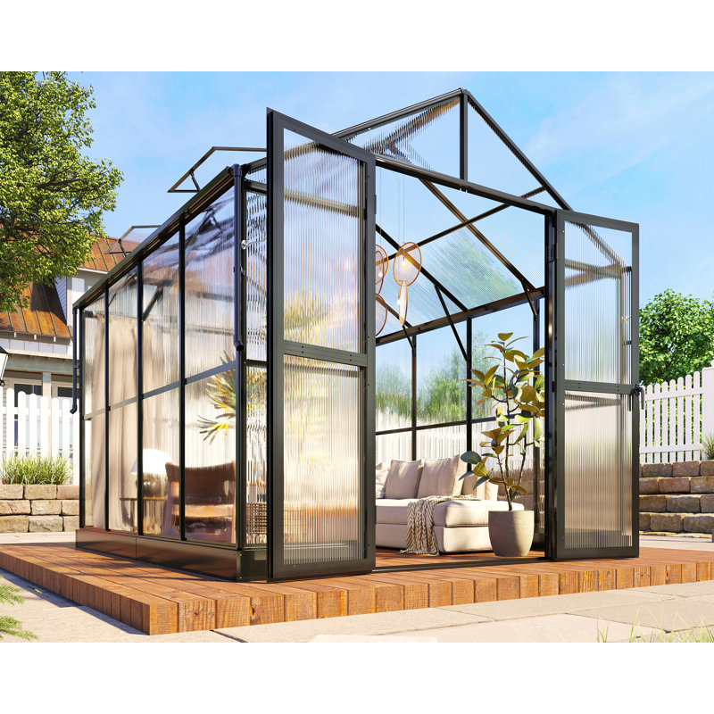  Grower’s Haven AMERLIFE Greenhouse - Outdoor Aluminum Polycarbonate Greenhouse With Ventilation And Rain Gutter, Double Doors With Hook, Walk In Greenhouse For Outdoors, Backyard, Garden
