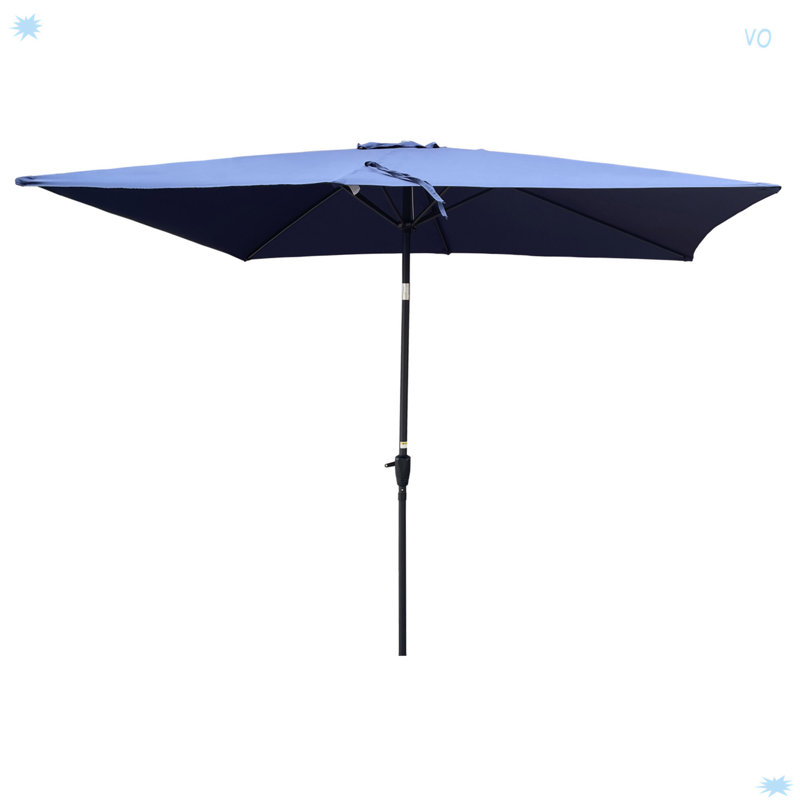 Parasol d'extérieur imperméable 6 x 9 pi avec manivelle et bouton poussoir inclinable, Bleu marine