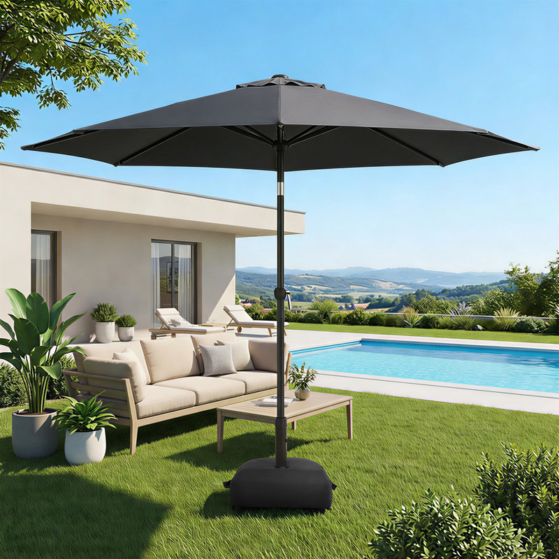 Parasol de marché 10 pi avec base et bouton poussoir inclinable 10 pi, Gris foncé
