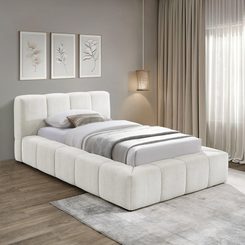 Lit en tissu Carille Chenille, Tissu chenille crème, Twin