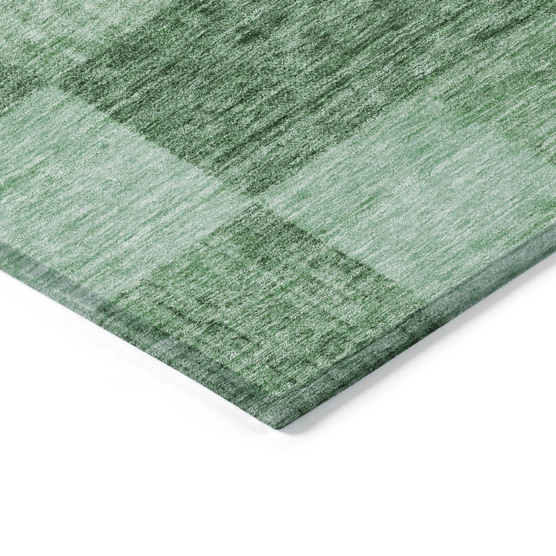 Green Rectangular Synthetic Washable Checkerboard Rug 1'8" x 2'6"