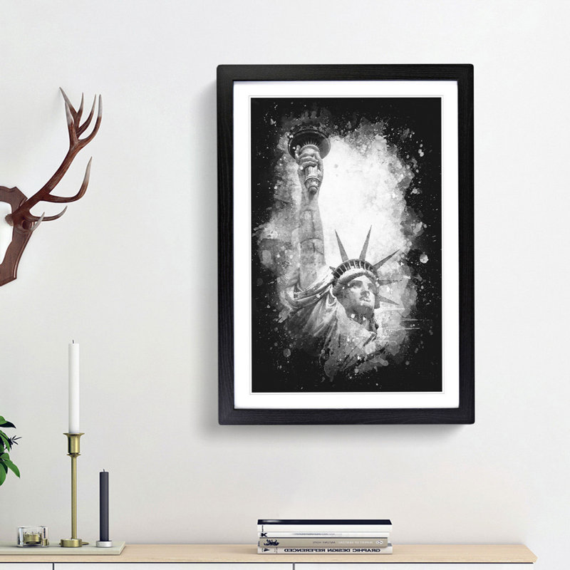 Statue of Liberty in New York City Abstract - Picture Frame Painting Print, 45cm H x 33cm W x 2cm D, Black Framed