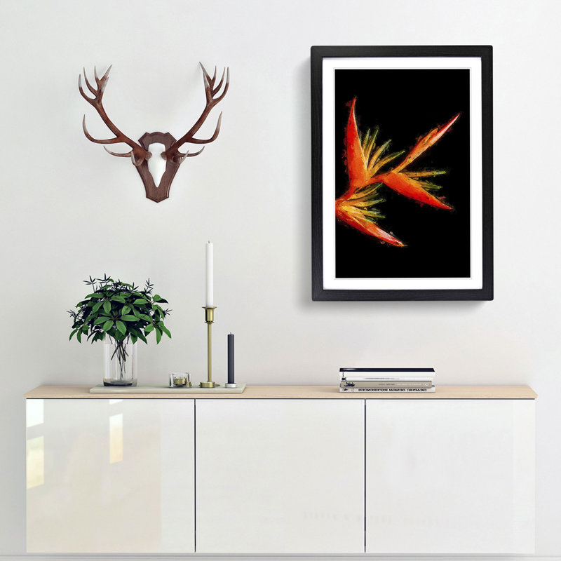 Orange and Red Bird of Paradise in Abstract - Picture Frame Graphic Art Print, Black Framed, 48cm H x 36cm W x 2cm D