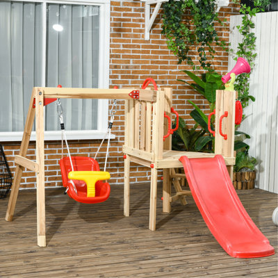 Ensemble de jeu extérieur 4 en 1 avec siège de balançoire pour bébé, glissade pour tout-petit, roue de capitaine, klaxon, équipement de jeu pour enfants de 1,5 à 4 ans