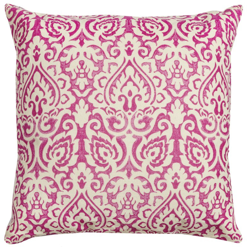 22" Gold and White Cotton Throw Pillow, Pink