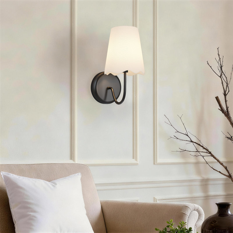 6''W Black Dimmable Wall Sconce with Linen White Shade, Matte Black