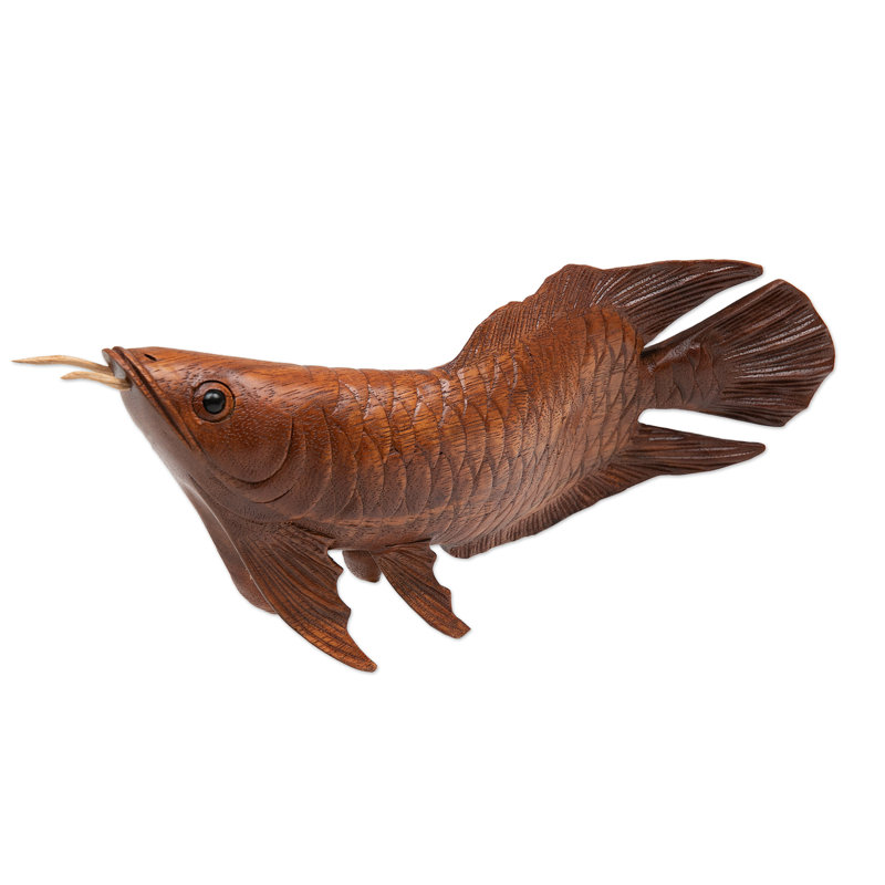  Handmade Asian Arowana Wood Sculpture