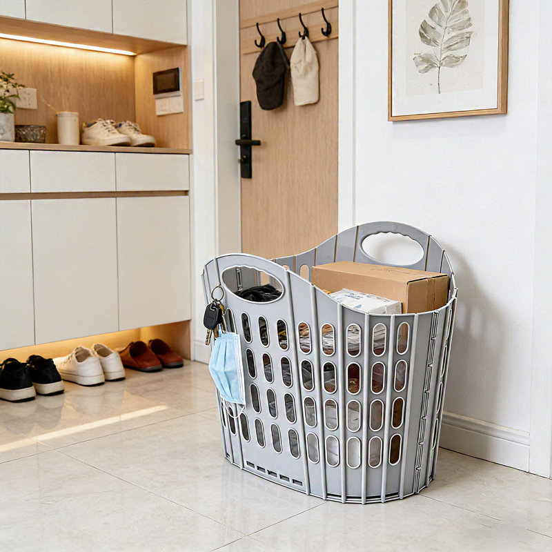 Foldable Multi-purpose Plastic Storage Basket, Laundry & Snack Organizer, Space-saving Design