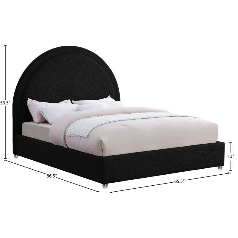 Milo Upholstered Boucle Platform Bed, Queen, Black Boucle Fabric
