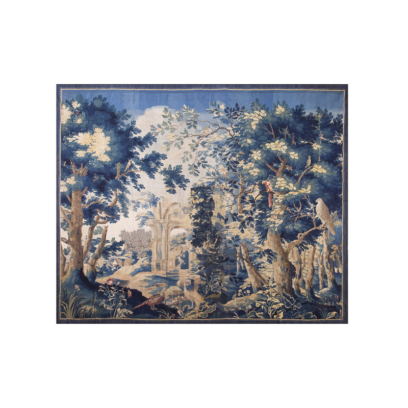 Antique Tapestry Room Size Wool Ivory Rug