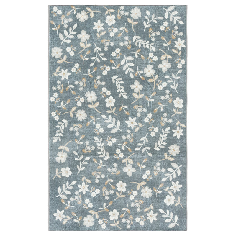 Tapis floral lavable à la machine à motif de performance de 377 cm MSRW, Rectangulaire 3 pi x 5 pi